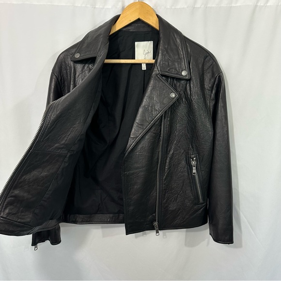 Joie Kameke “Viva La Femme” Lambskin Leather Full Zip Moto Jacket in Black - Picture 12 of 14